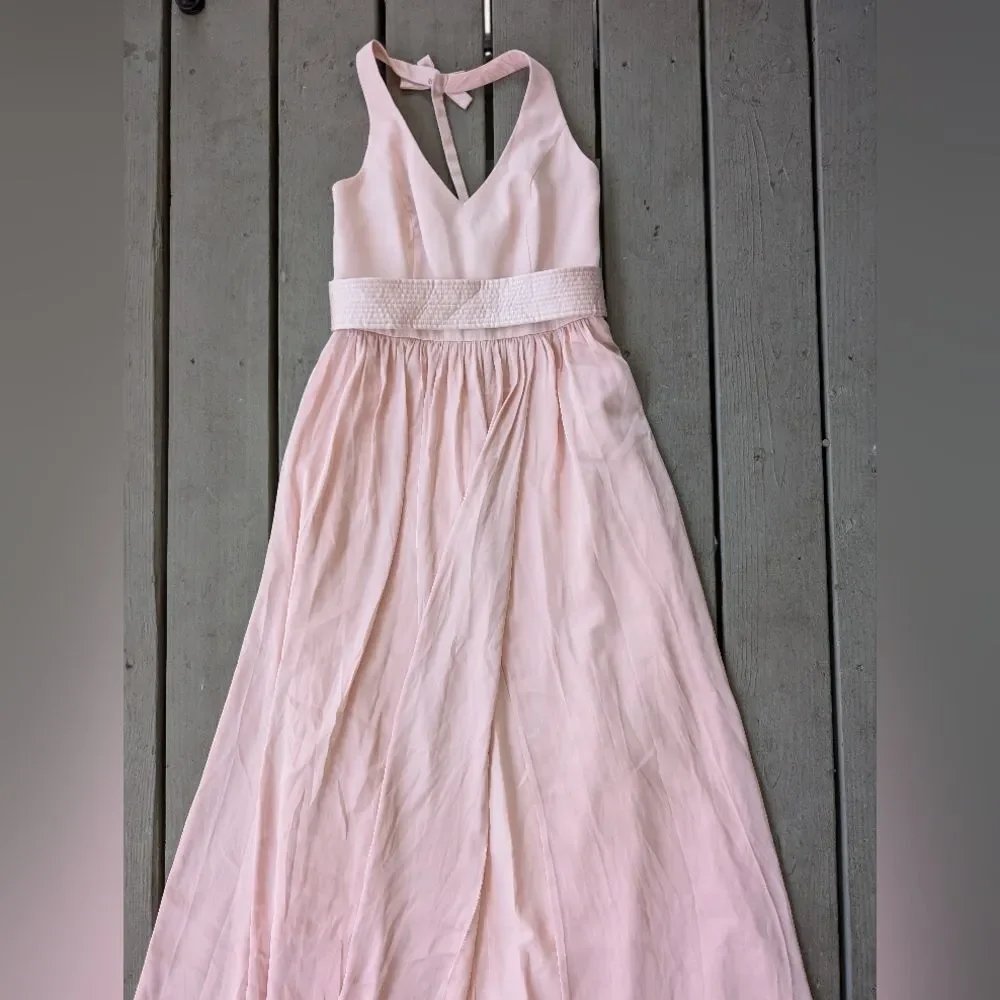 Vera Wang‎ White Blush Halter Satin Fit & Flare High Pocket Slit Maxi Gown 8